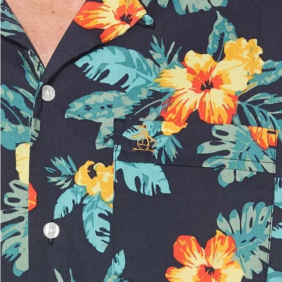 NWT Original Penguin Men’s Floral Graphic Shirt, size Large. Tropical button up. - Picture 14 of 14